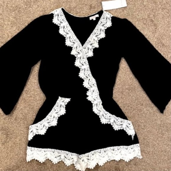 Ella Moss Other - Ella Moss Girls Black Romper with White Lace NWT
